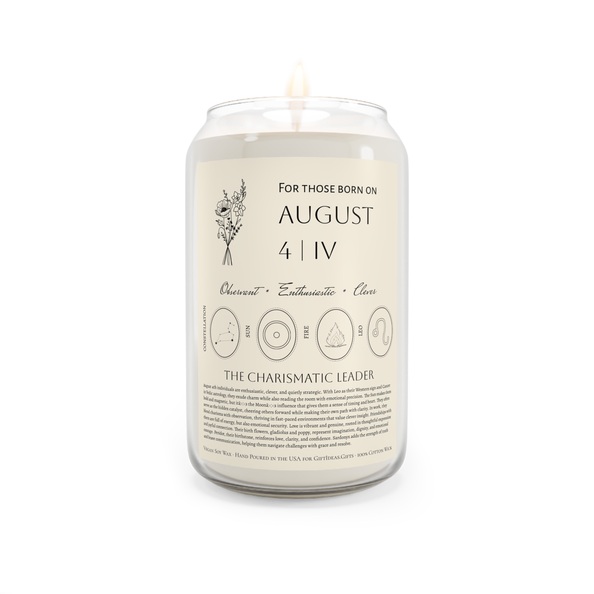 August 4th Birthdate Candle