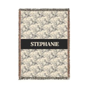 Personalized Toile de Jouy Tiger Blanket - Black - 100% Cotton Woven Blanket