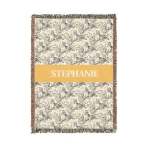 Personalized Toile de Jouy Tiger Blanket - Gold - 100% Cotton Woven Blanket
