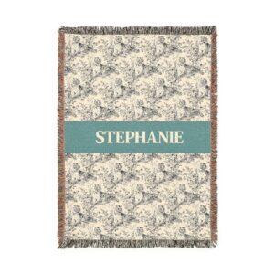 Personalized Toile de Jouy Tiger Blanket - Teal - 100% Cotton Woven Blanket