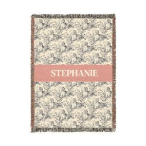Personalized Toile de Jouy Tiger Blanket - Rose Dust Pink - 100% Cotton Woven Blanket