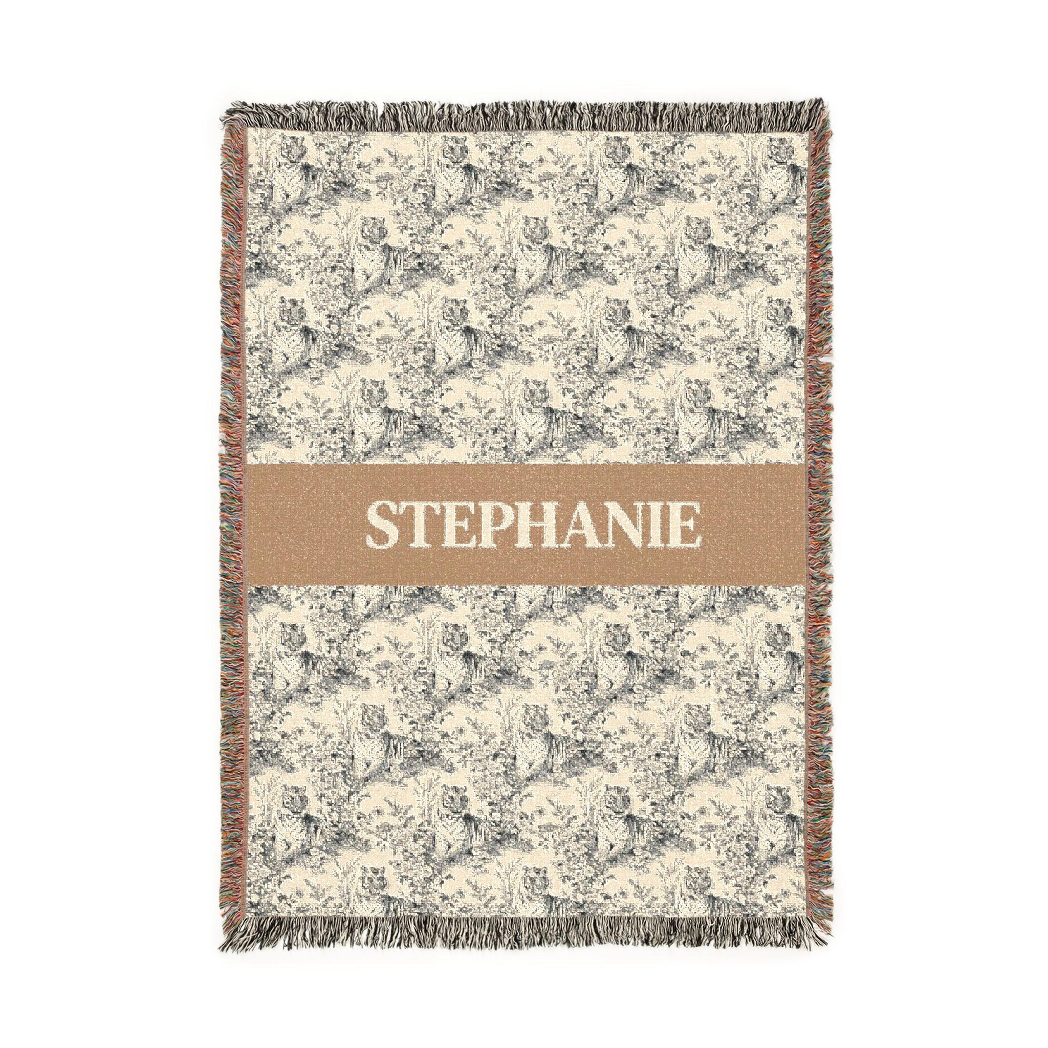 Personalized Toile de Jouy Tiger Blanket - Tan